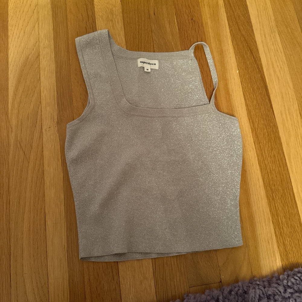 Superdown Silver Sparkle Tank Top